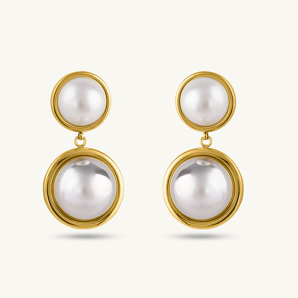 Double Circle Pearl Drop Earrings