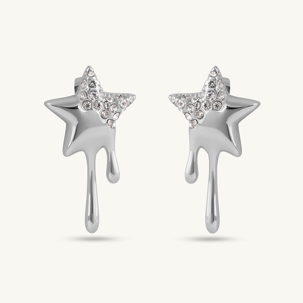 Silver Dripping Star Stud Earring