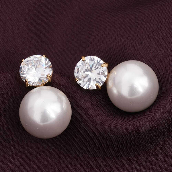 Stone and Pearl Stud Earrings