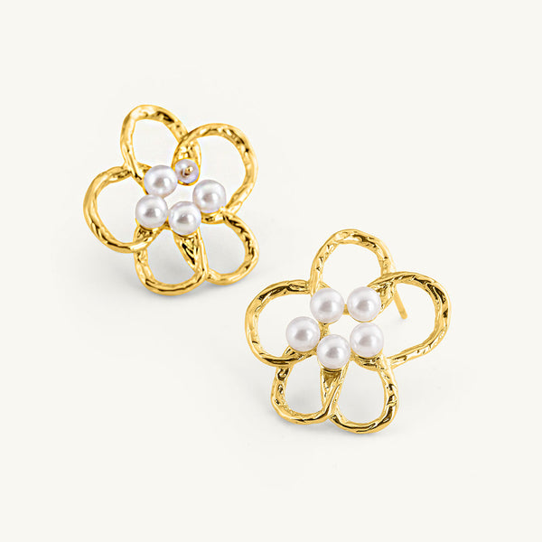 Gold Flower Pearl Earrings