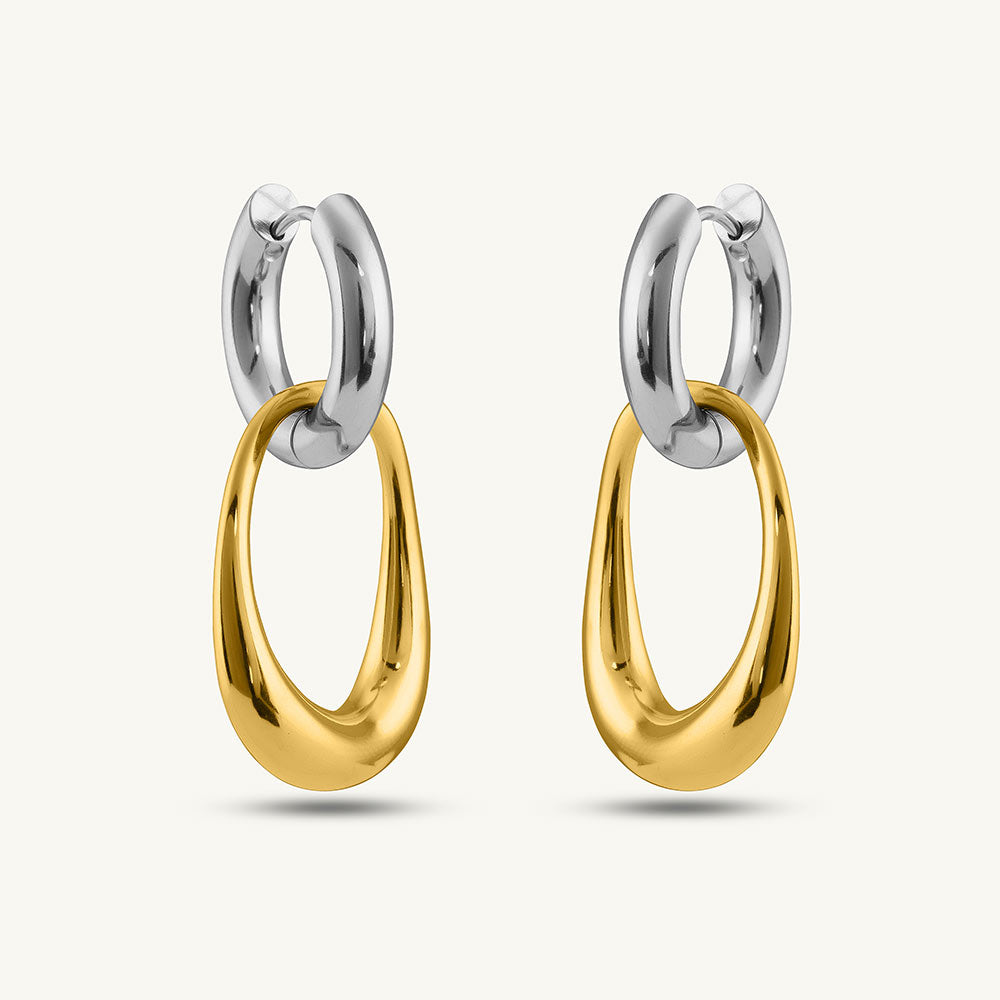 Sculpted Dual-Tone Drop Hoops