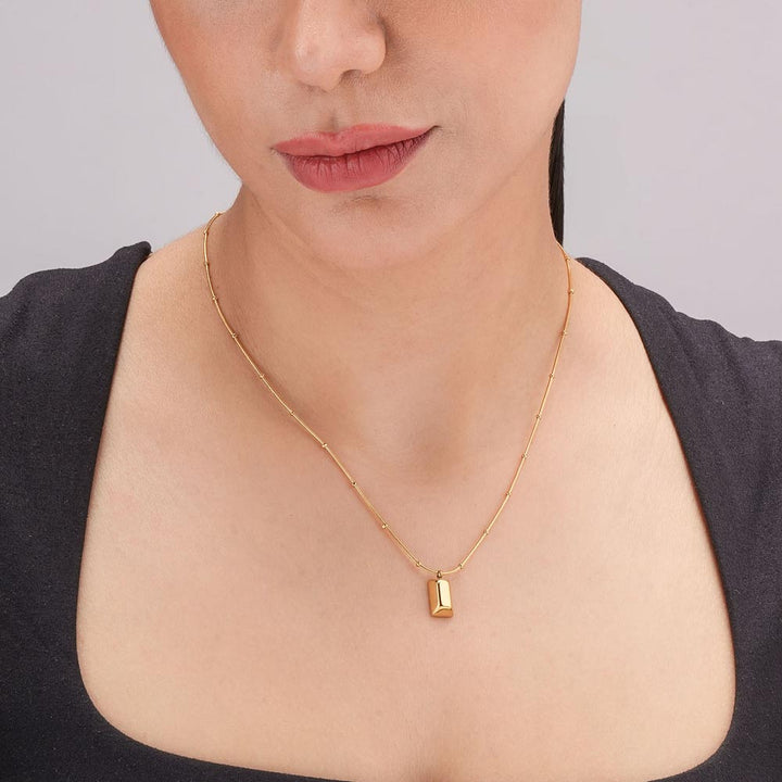 Minimalist Gold Barrel Pendant Necklace