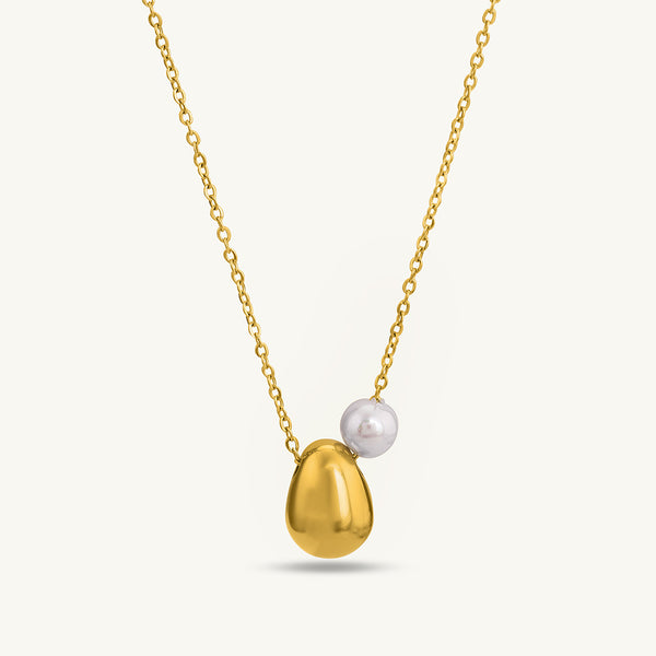 Gold Bean Necklace with Pearl