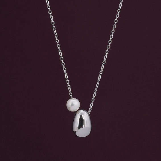 Silver Bean Necklace with Pearl