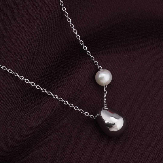 Silver Bean Necklace with Pearl