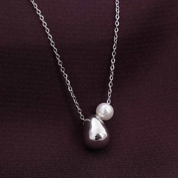 Silver Bean Necklace with Pearl