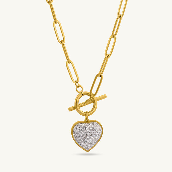 Glittering Heart Link Chain Necklace