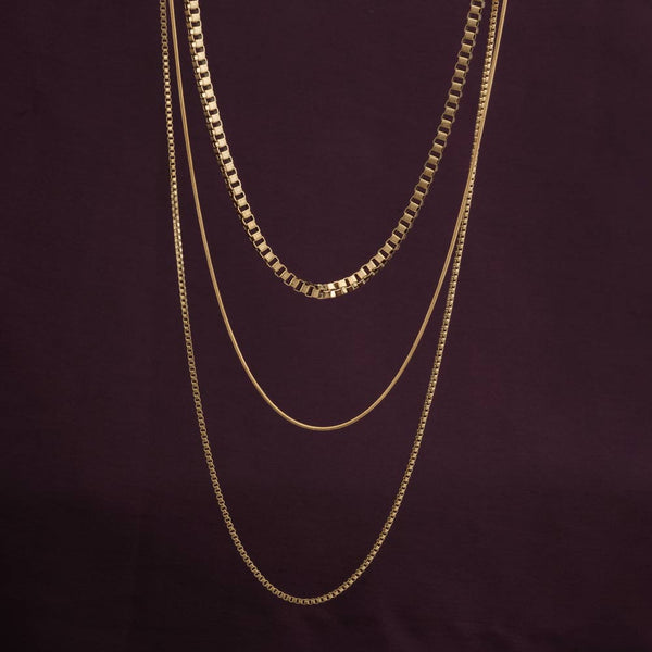 Gold Tone Box Chain Layered Necklace