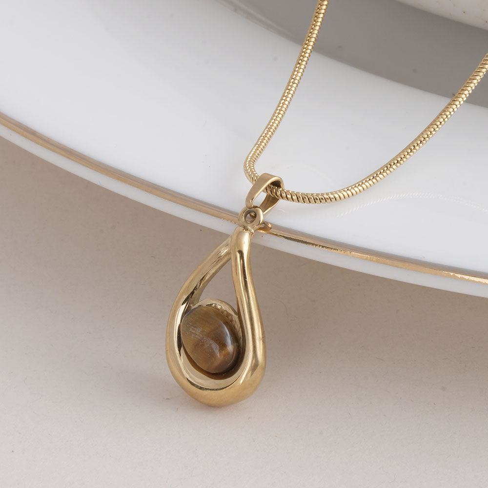 Gold Teardrop Necklace & Plain Stackable Bangle Bracelet |4MM Combo Set - view 4