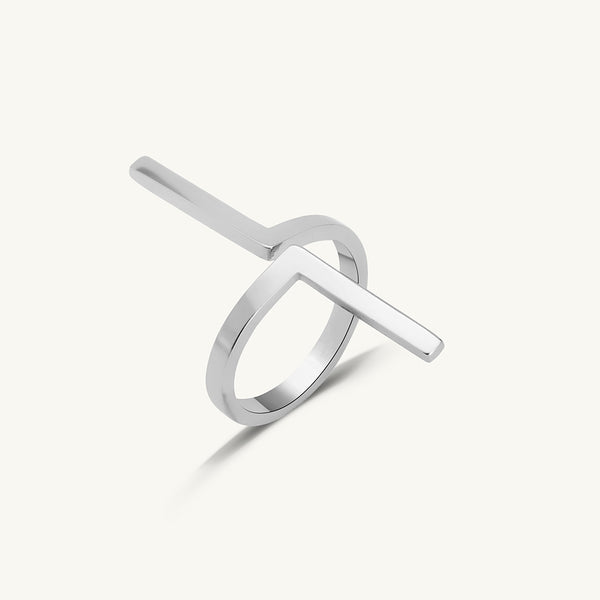 Modern L-Shaped Silver Band Ring