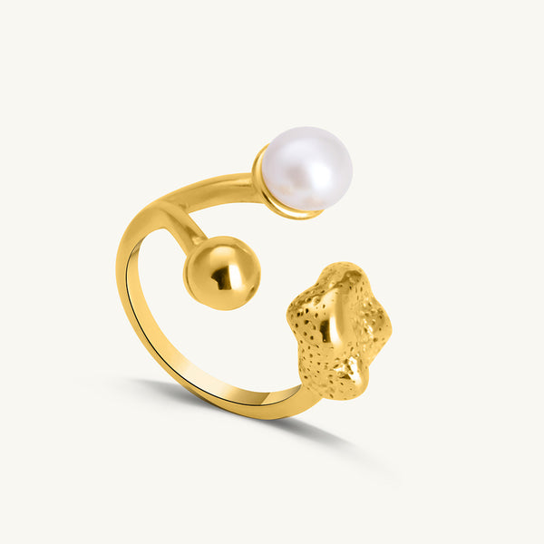 Pearl Smooth Spherical Shaped Gold Ring