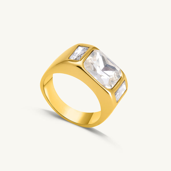 Zircon Studded Gold Chunky Ring