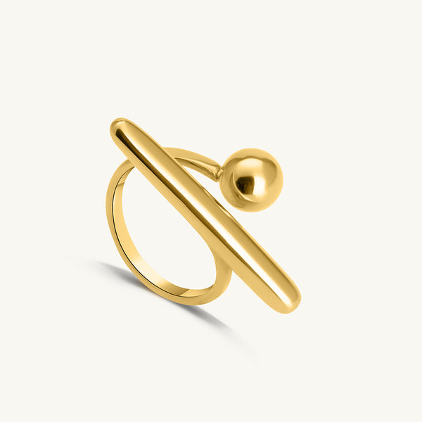 Golden Bar & Ball Adjustable Gold Ring