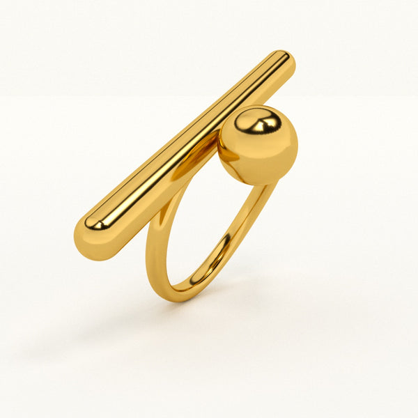 Golden Bar & Ball Adjustable Gold Ring