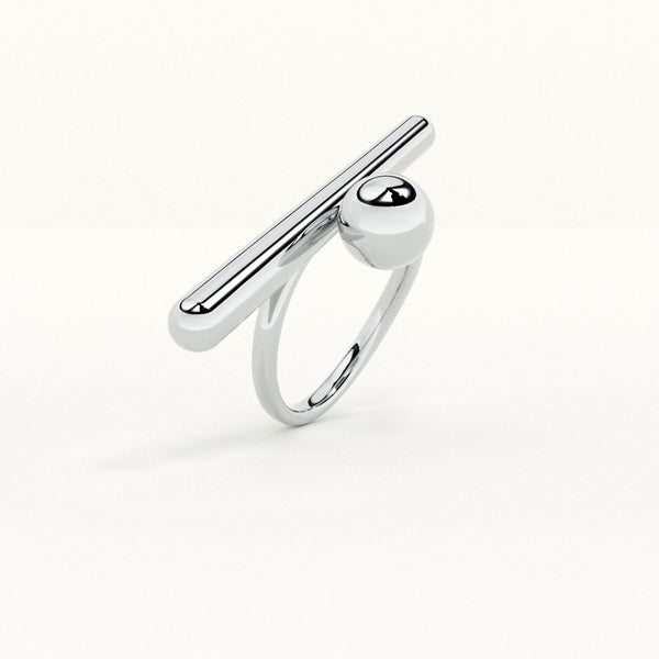 Silver Bar & Ball Adjustable Gold Ring