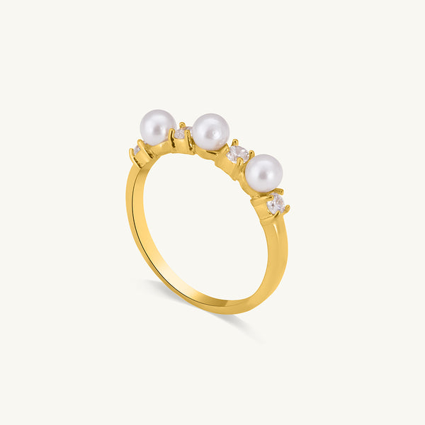 Geometric Pearl Gold Ring