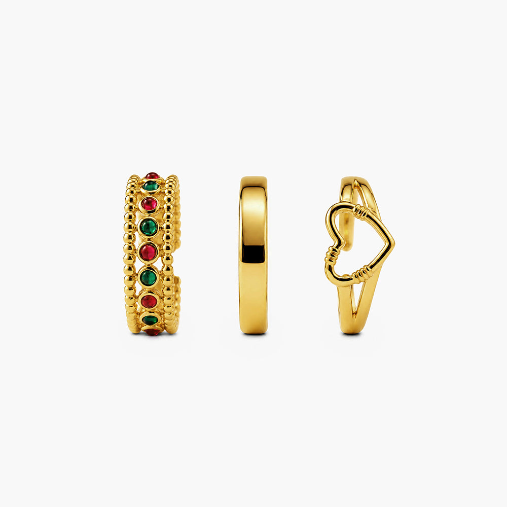 Heart Enamel Ring Set