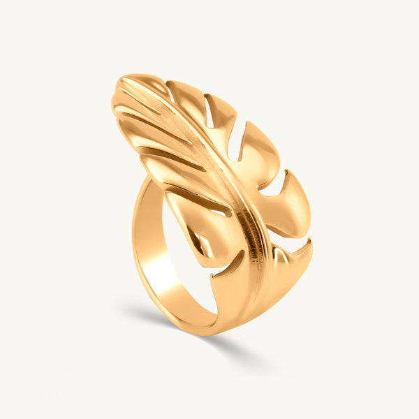 Golden Leaf Curve Ring