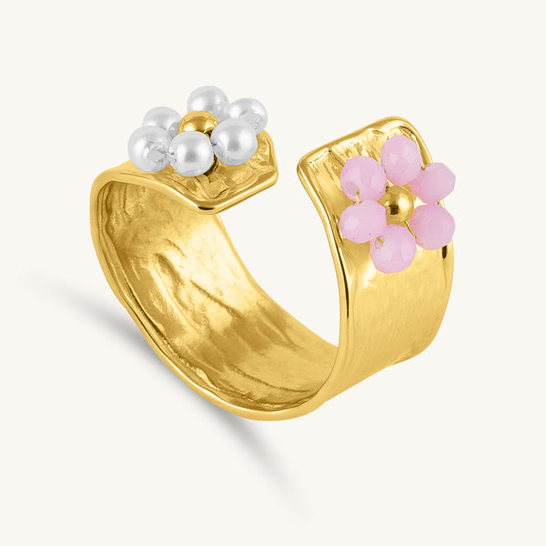 Pearl & Pink Floral Ring