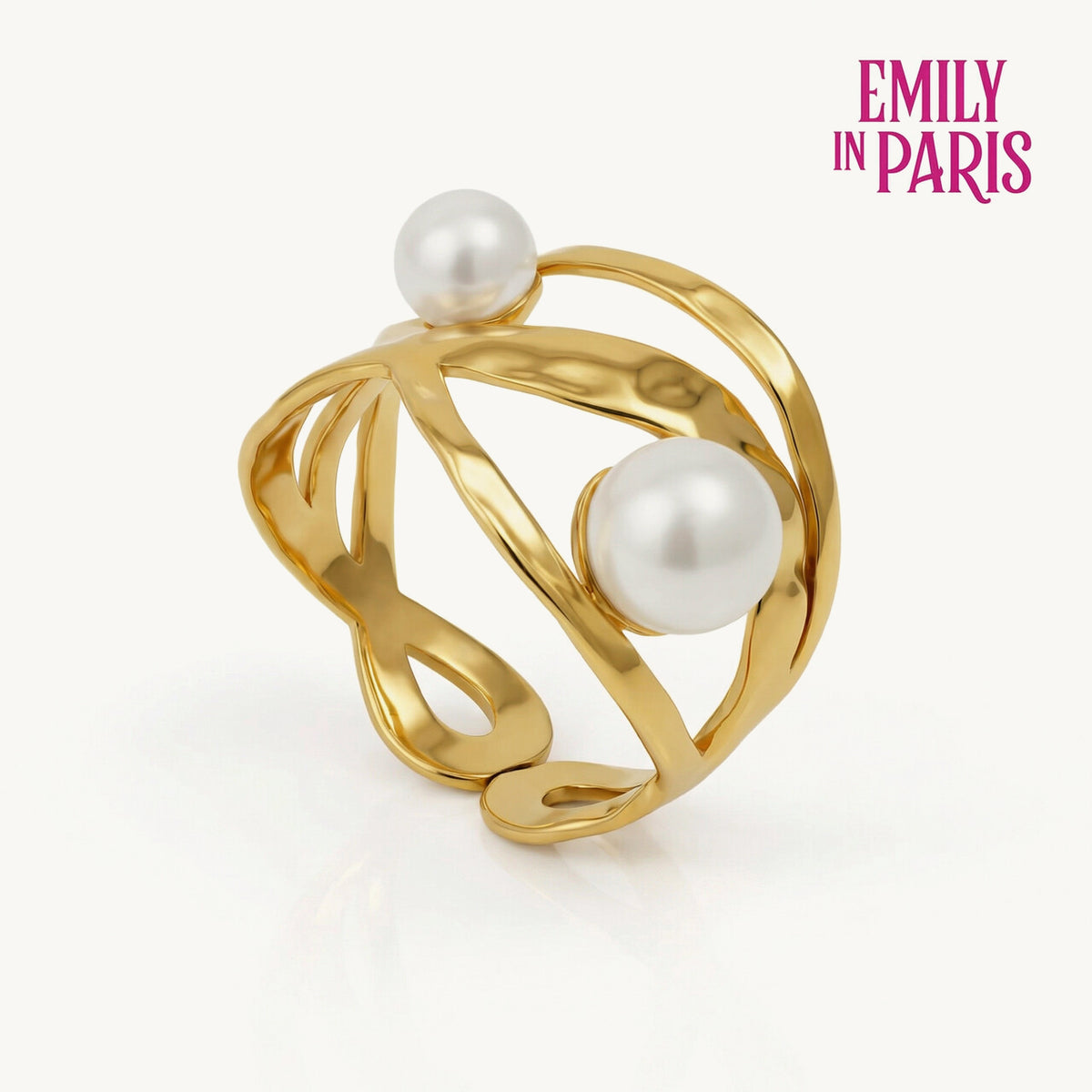 Flora Curve Golden Pearl Ring