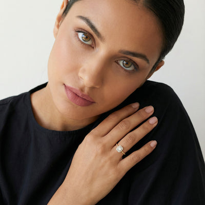 Elegant Halo 9KT Gold Lab Grown Diamond Ring