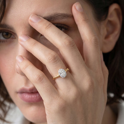 Gleaming Oval 9KT Gold Laboratory Grown Diamond Ring