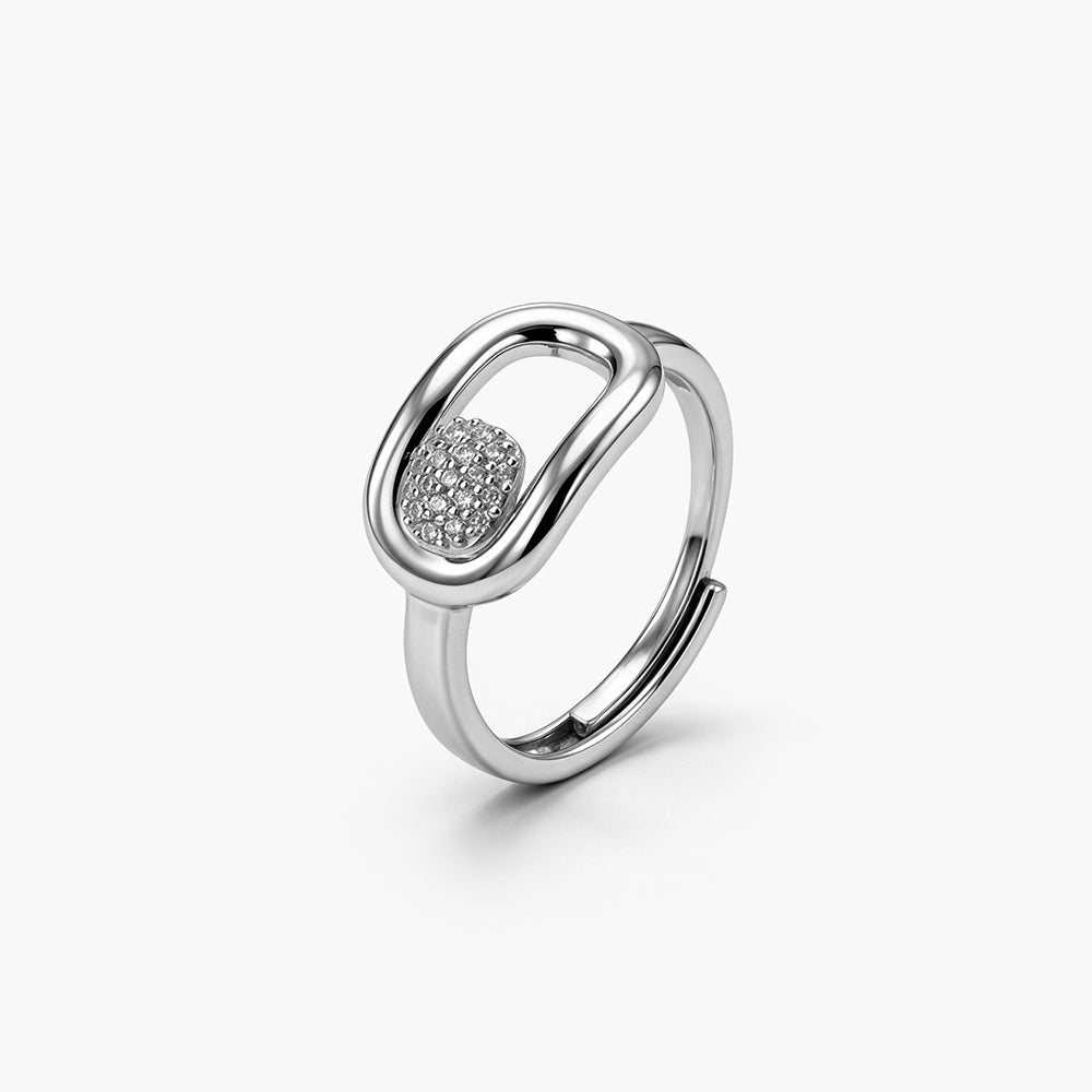 Crystal Paperclip Platinum Plated 925 Sterling Silver Ring