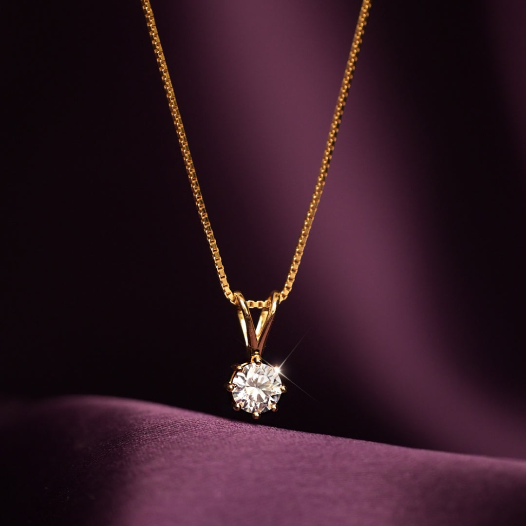 6 Prong Round Brilliant Diamond Pendant Necklace