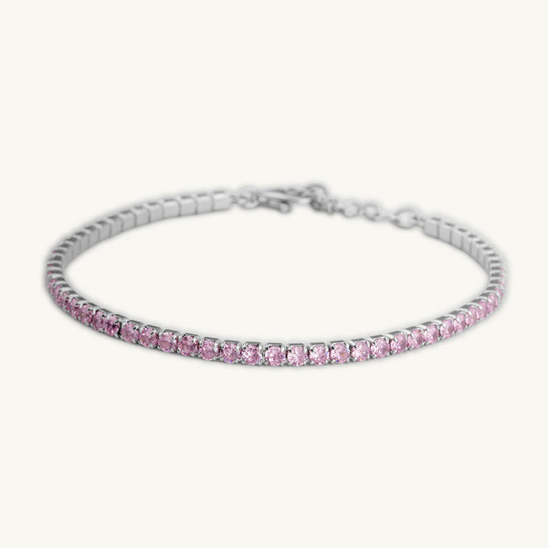 Pink Crystal Tennis 925 Sterling Silver Bracelet