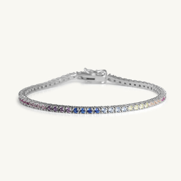 Rainbow Crystal Tennis 925 Sterling Silver Bracelet