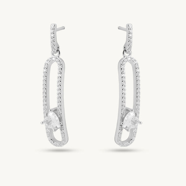 Pave Crystal Link 925 Sterling Silver Earrings