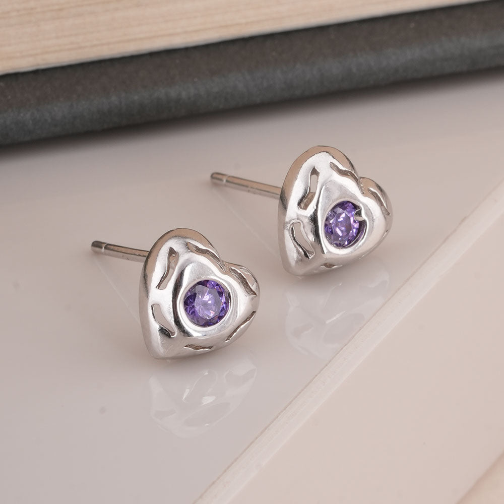 Silver Heart 925 Sterling Silver Stud Earrings - view 4