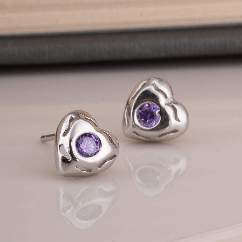 Silver Heart 925 Sterling Silver Stud Earrings - view 5