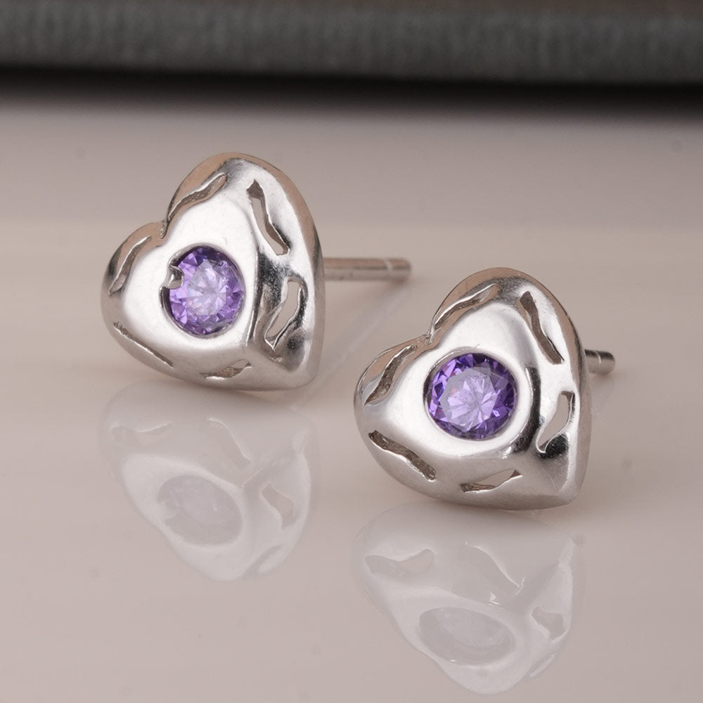 Silver Heart 925 Sterling Silver Stud Earrings - view 6