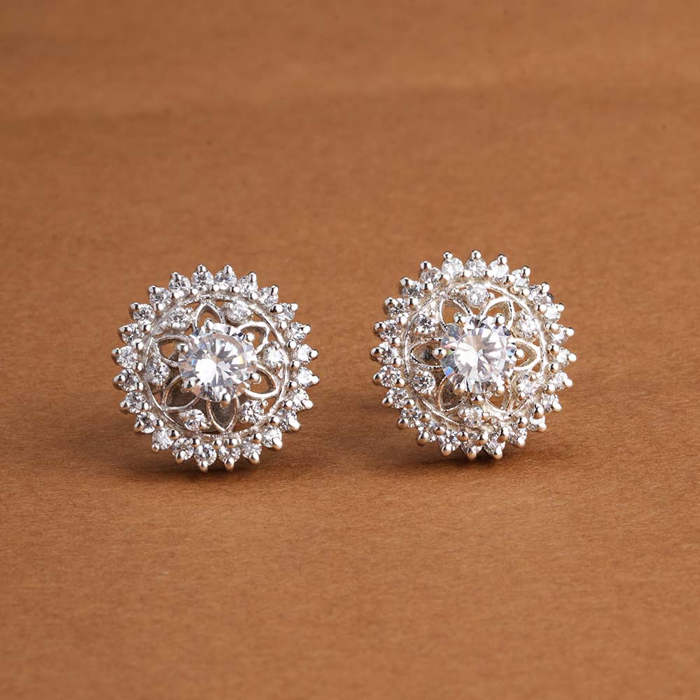 Dazzling Flower CZ 925 Sterling Silver Stud Earrings - view 4