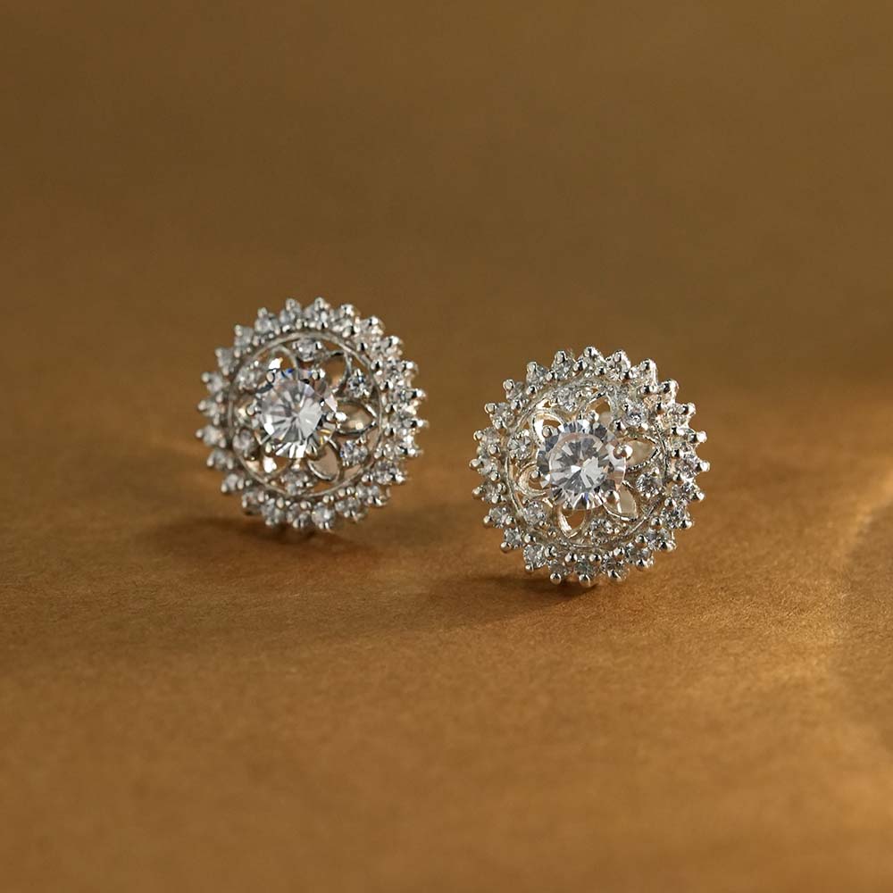 Dazzling Flower CZ 925 Sterling Silver Stud Earrings - view 5