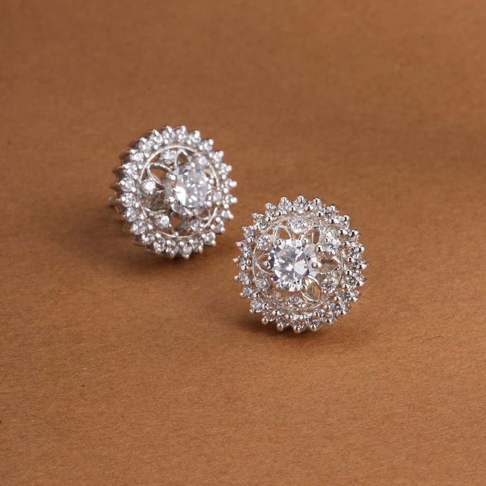 Dazzling Flower CZ 925 Sterling Silver Stud Earrings - view 6