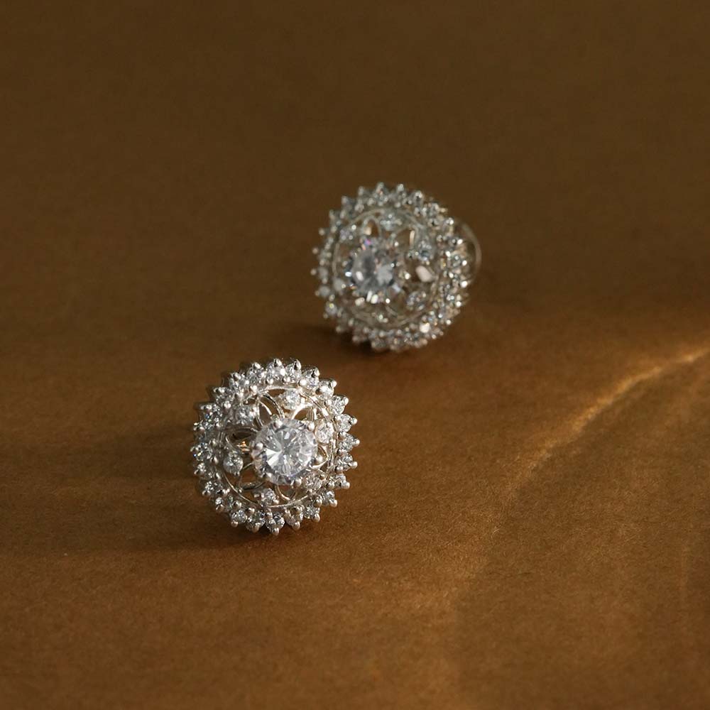Dazzling Flower CZ 925 Sterling Silver Stud Earrings - view 7