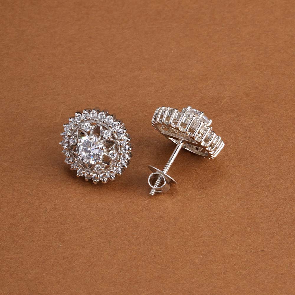 Dazzling Flower CZ 925 Sterling Silver Stud Earrings - view 8