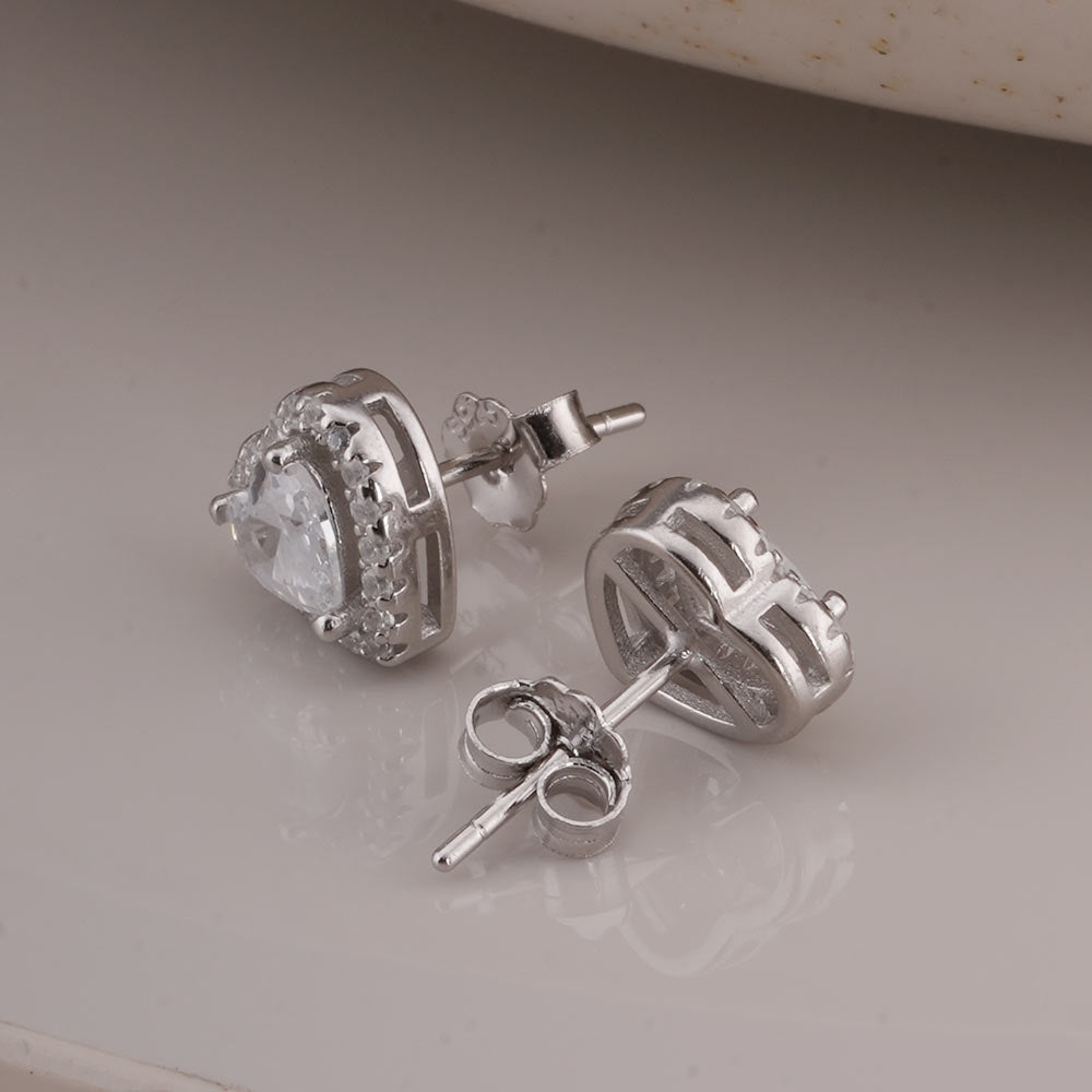 Elegant Heart-Shaped 925 Sterling Silver Stud Earrings - view 6