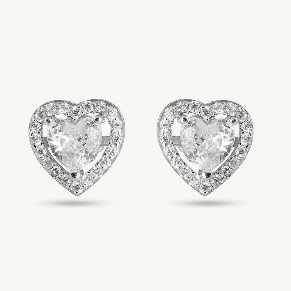 Elegant Heart-Shaped 925 Sterling Silver Stud Earrings - view 2