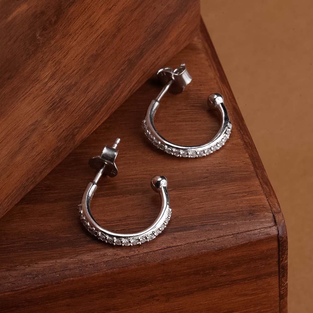 Pave CZ 925 Sterling Silver Hoop Earrings - view 4