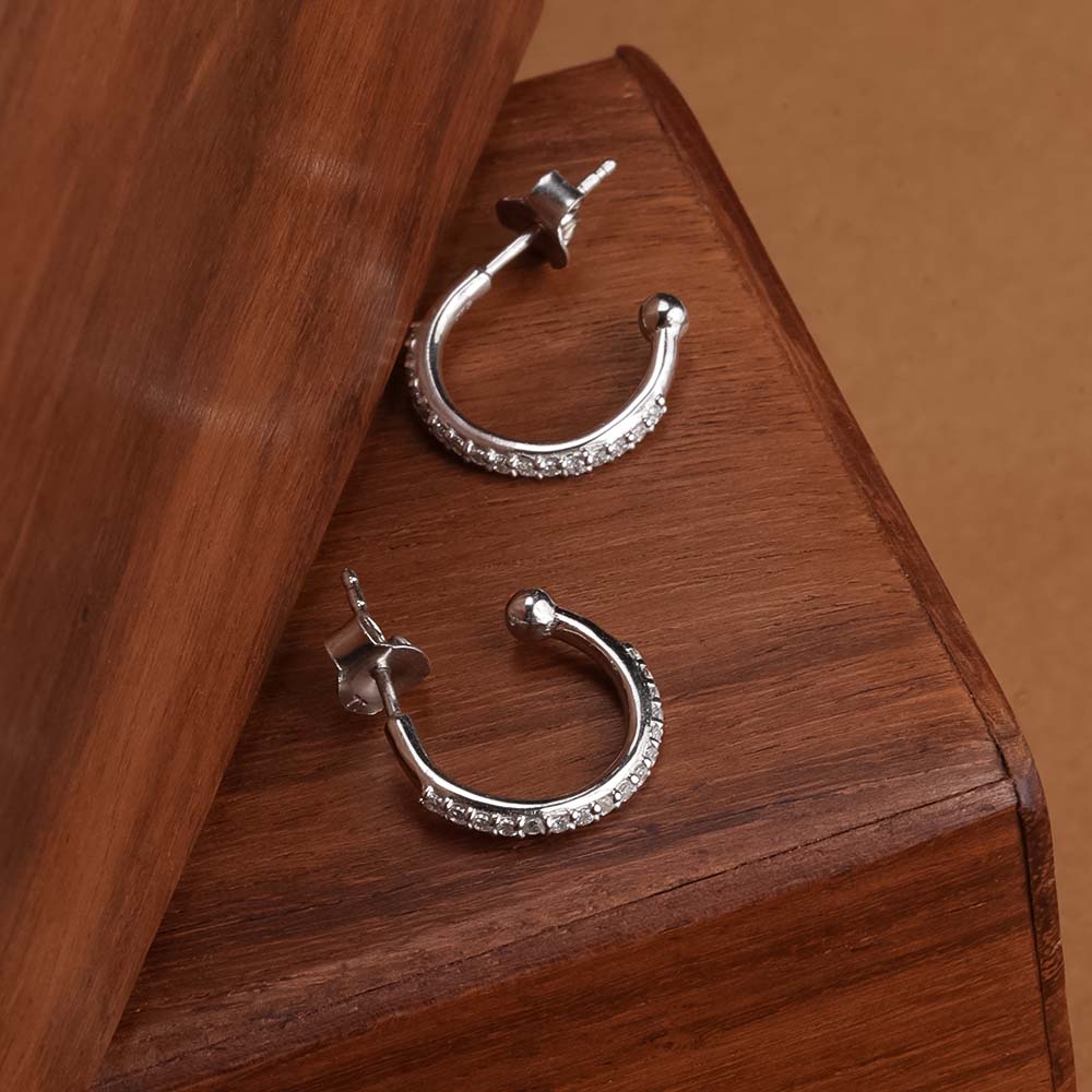 Pave CZ 925 Sterling Silver Hoop Earrings - view 6