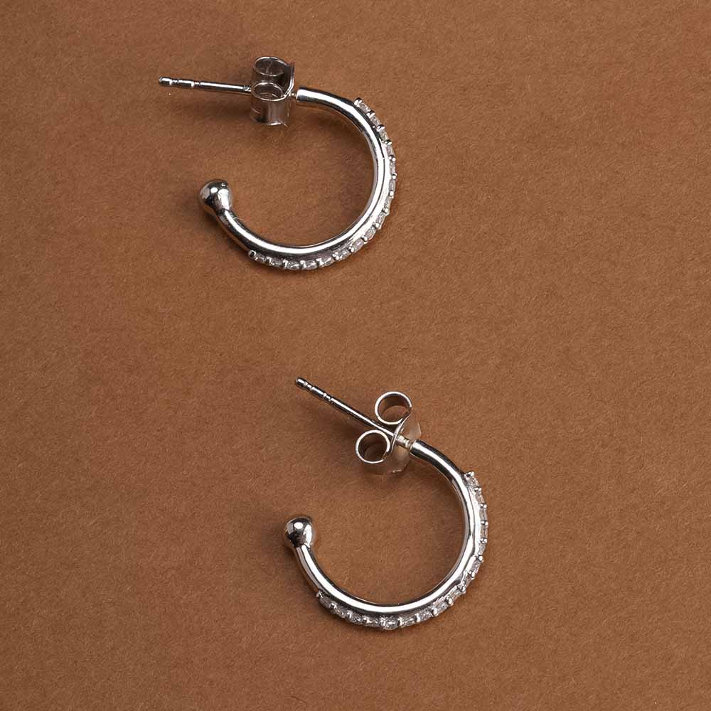 Pave CZ 925 Sterling Silver Hoop Earrings - view 7