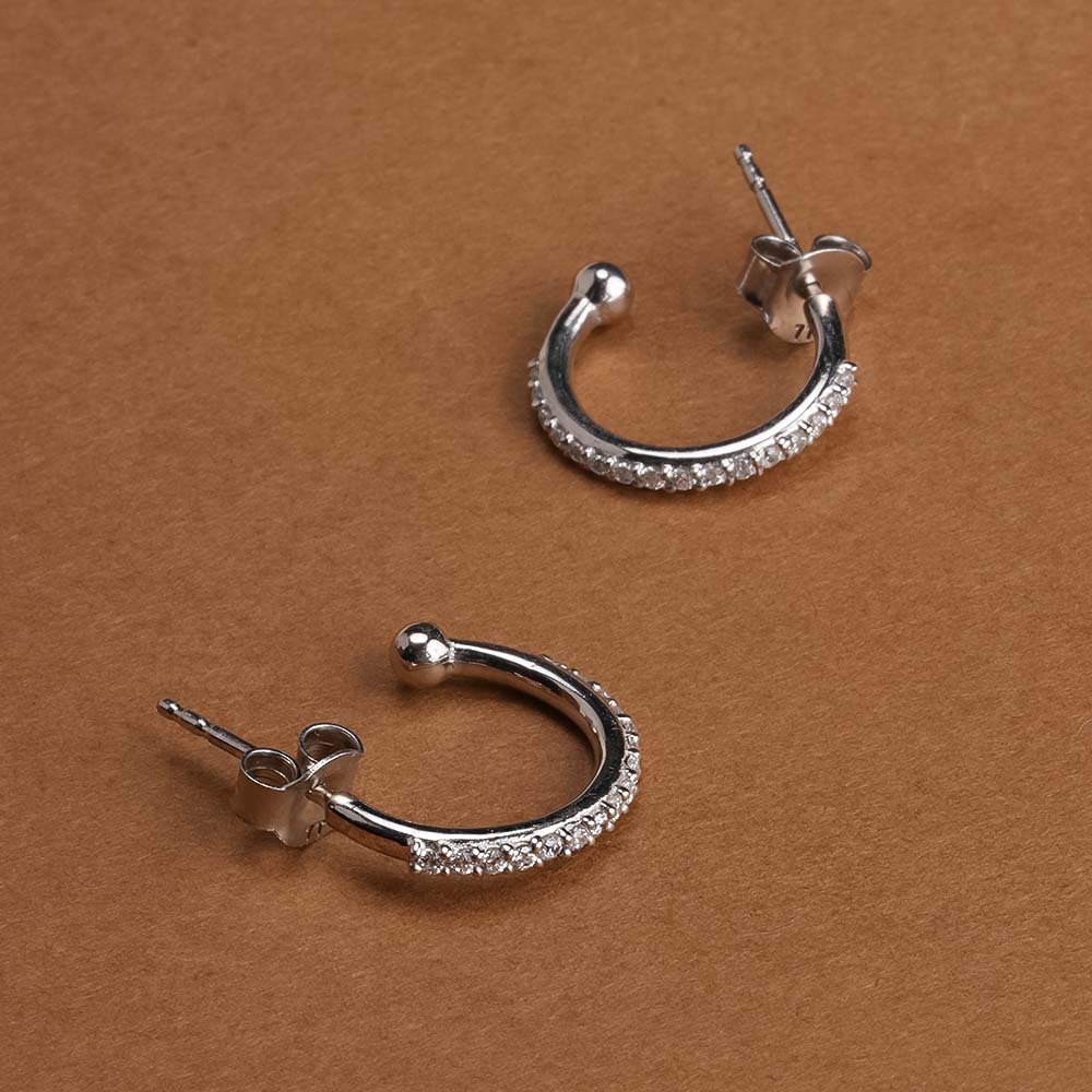 Pave CZ 925 Sterling Silver Hoop Earrings - view 8