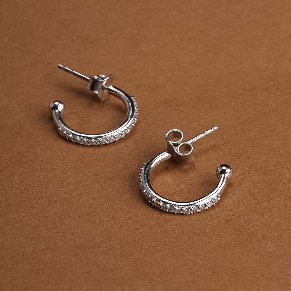 Pave CZ 925 Sterling Silver Hoop Earrings - view 5