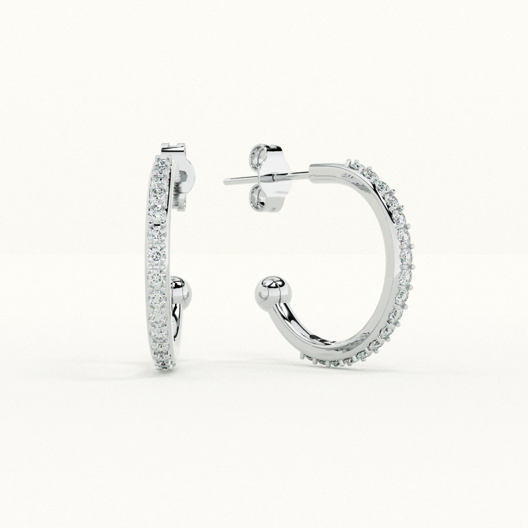 Pave CZ 925 Sterling Silver Hoop Earrings - view 2