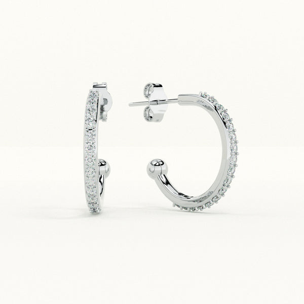 Pave CZ 925 Sterling Silver Hoop Earrings - Image 1