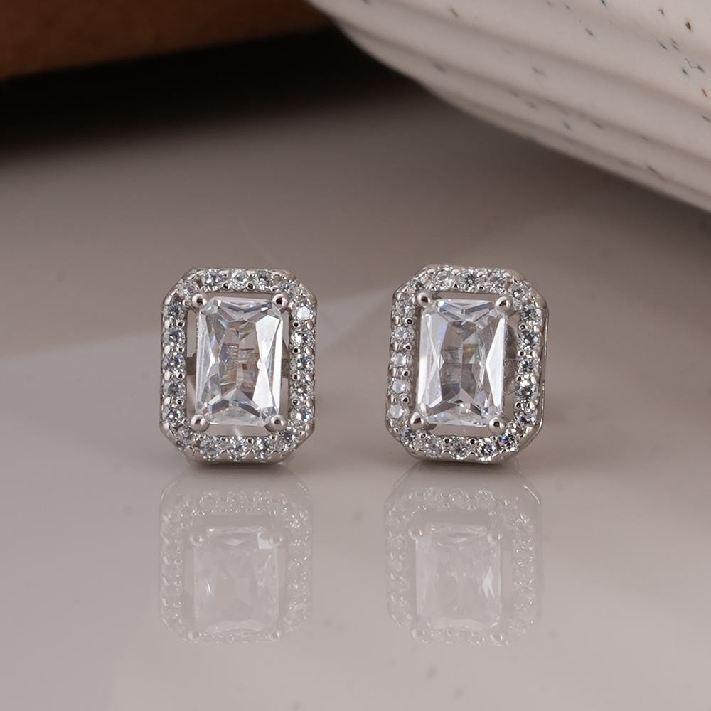 Emerald Cut Crystal 925 Sterling Silver Stud Earrings - view 3