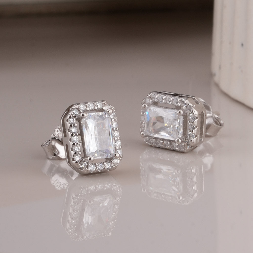 Emerald Cut Crystal 925 Sterling Silver Stud Earrings - view 4